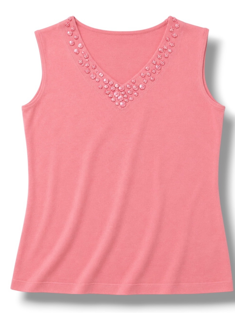 Pink Button Trim V-Neck Sleeveless Knit Tank Top Size S